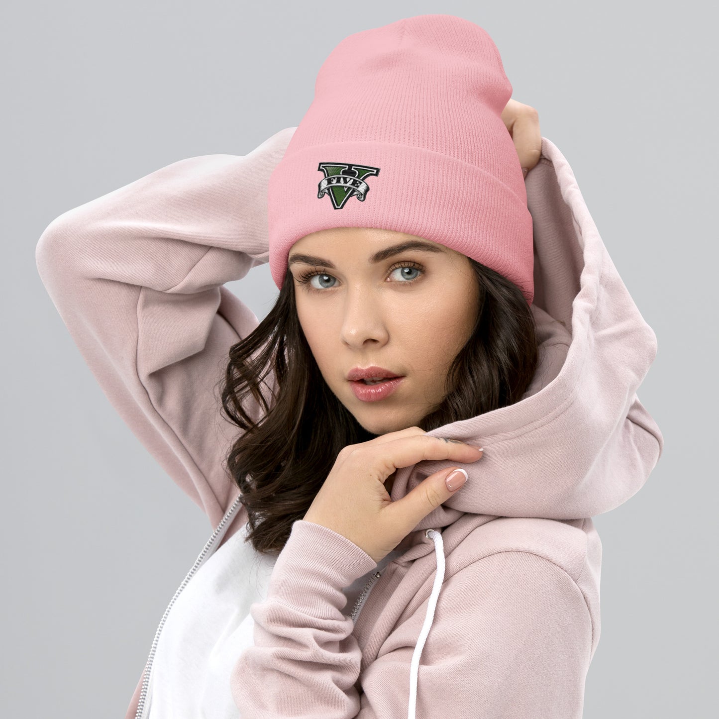 Bonnet a revers GTA V rose pale vue 2 - Vetshopidee